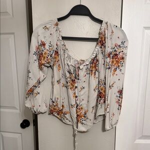 Floral Women's 3/4 Sleeve Off The Shoulder Top - Cream